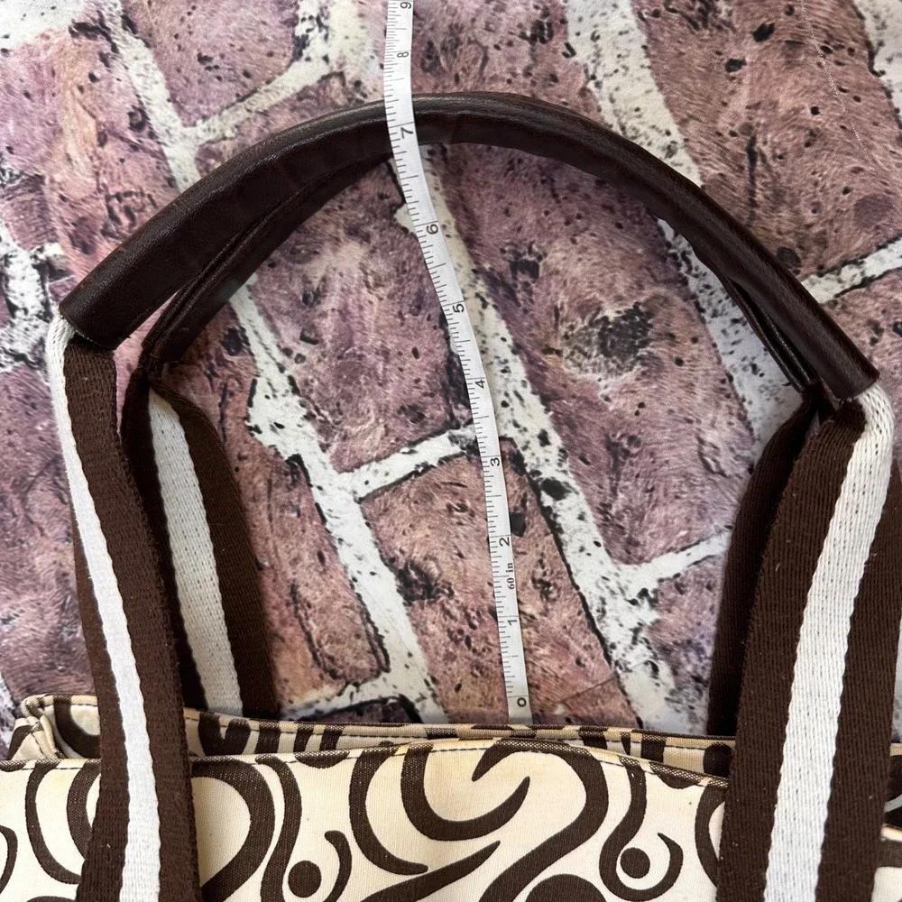 Pomegranate Inc Tote Bag Brown‎ Swirl Print Leather Handle Purse Women Pre-Owned